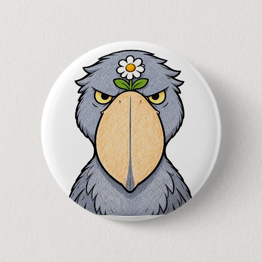 頭に一輪 ハシビロコウ | Shoebill with a Daisy 缶バッジ (正面)