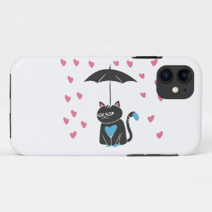 頭に傘を付けた猫 – バックカラーを選択 iPhone 11 ケース