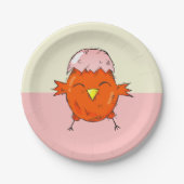 頭に卵の殻が付いたキュートな復活祭の雛 ペーパープレート (正面)
