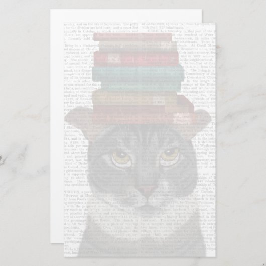 頭に本が付いた灰色の猫 便箋 (正面/裏面)