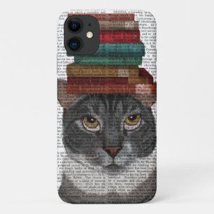頭に本が付いた灰色の猫 iPhone 11 ケース