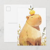 頭に柚子を乗せた笑顔のカピバラ ポストカード (正面/裏面)