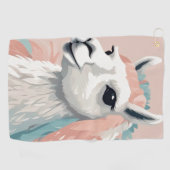 頭に毛がカラフルのった可愛いラマ ゴルフタオル (横)