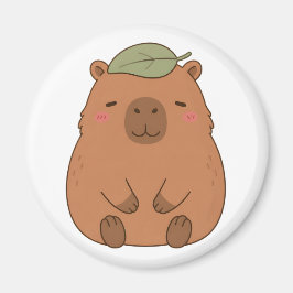 頭に緑の葉を乗せたかわいいカピバラのマグネット マグネット