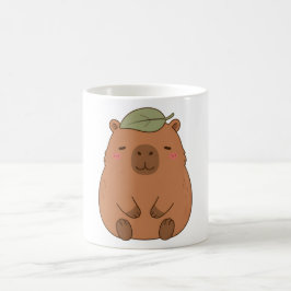 頭に緑の葉を載せたかわいいカピバラのマグカップ コーヒーマグカップ