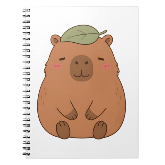 頭に緑の葉を載せたかわいいカピバラ ノート (正面)