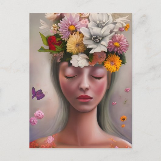 頭に花を付けた人 ポストカード (正面)