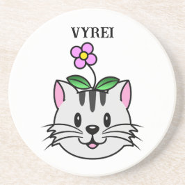 頭に花を咲かせたかわいい漫画ネコ コースター