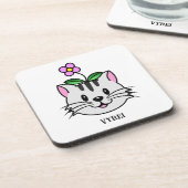 頭に花を咲かせたかわいい漫画ネコ コースター (左側)