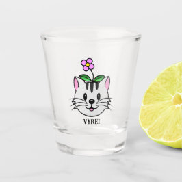 頭に花を咲かせたかわいい漫画ネコ ショットグラス