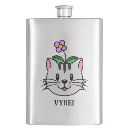 頭に花を咲かせたかわいい漫画ネコ フラスク