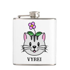 頭に花を咲かせたかわいい漫画ネコ フラスク