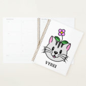 頭に花を咲かせたかわいい漫画ネコ プランナー手帳 (ディスプレー)