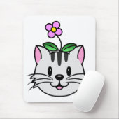 頭に花を咲かせたかわいい漫画ネコ マウスパッド (マウス)