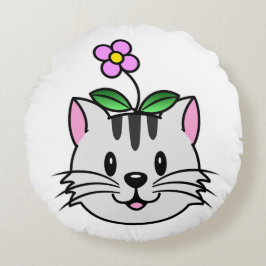 頭に花を咲かせたかわいい漫画ネコ ラウンドクッション