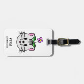 頭に花を咲かせたかわいい漫画ネコ ラゲッジタグ (正面横)