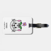 頭に花を咲かせたかわいい漫画ネコ ラゲッジタグ (裏面横)