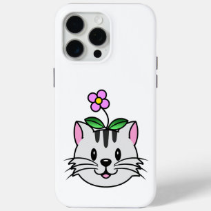 頭に花を咲かせたかわいい漫画ネコ iPhone 15 PRO MAXケース