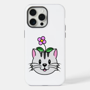 頭に花を咲かせたかわいい漫画ネコ iPhone 15 PRO MAXケース