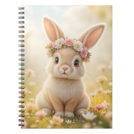 頭に花冠を付けたかわいいウサギ ノートブック (正面)