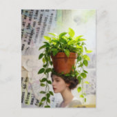 頭に観葉植物を乗せた女性 ミクストメディア ポストカード (正面)