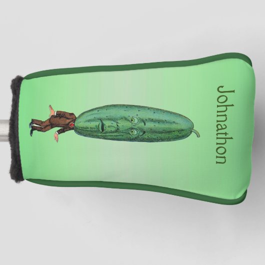 頭のための大きな漬物を持つ人は驚いた顔グリーン ゴルフヘッドカバー (正面)