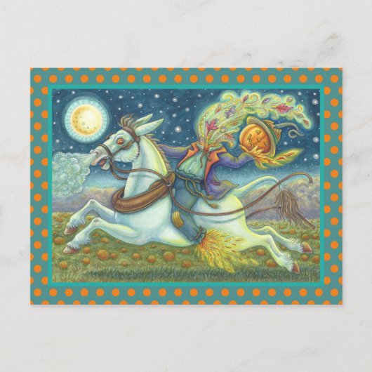 頭のない馬の男のかかしホワイトラバの休日 シーズンポストカード (正面)