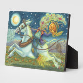 頭のない馬の男のカカシと白のマールハロウィーン フォトプラーク (側面)