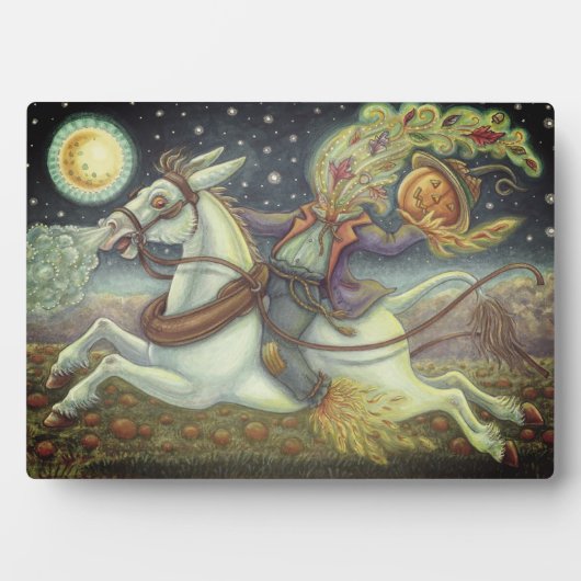 頭のない馬の男のカカシと白のマールハロウィーン フォトプラーク (正面)