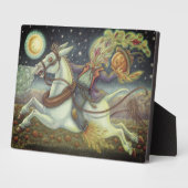 頭のない馬の男のカカシと白のマールハロウィーン フォトプラーク (側面)