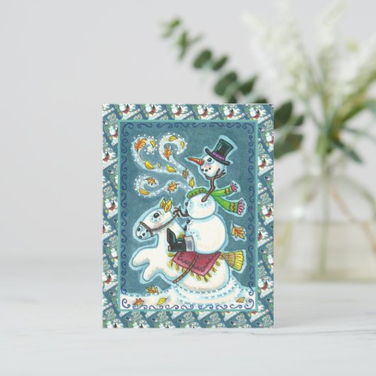 頭のない馬の雪だるま、クリスマスハロウィーンのユーモア。 シーズンポストカード (スタンド正面)