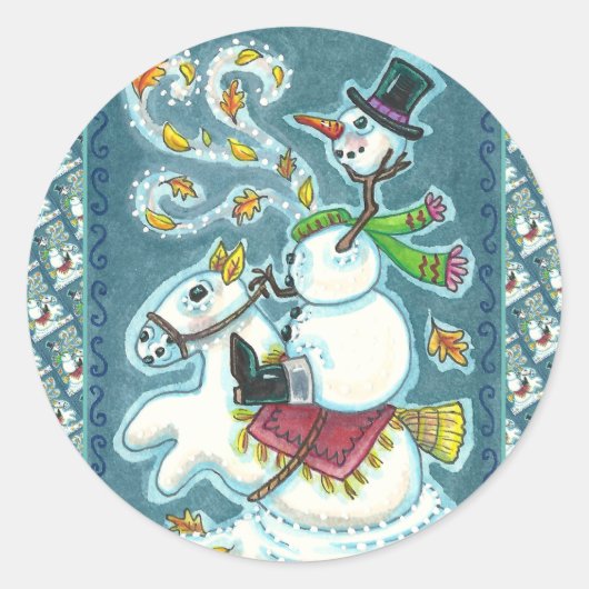 頭のない馬の雪だるま、クリスマスハロウィーンのユーモア。 ラウンドシール (正面)
