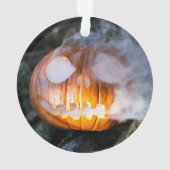 頭のない馬乗りのジャック・オ・ランタンが炎の頭を上げる オーナメント (裏面)
