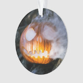 頭のない馬乗りのジャック・オ・ランタンが炎の頭を上げる オーナメント (正面)