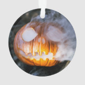 頭のない馬乗りのジャック・オ・ランタンが炎の頭を上げる オーナメント (裏面)