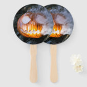 頭のない馬乗りのジャック・オ・ランタンが炎の頭を上げる ハンドファン (正面&裏面)