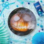 頭のない馬乗りのジャック・オ・ランタンが炎の頭を上げる ペーパープレート (パーティー)