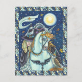 頭のない馬乗りゴシック魔女ユニコーン&フクロウ空白の シーズンポストカード (正面)