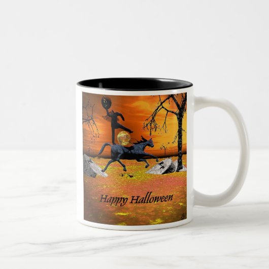 頭のない騎手のハロウィンのマグ ツートーンマグカップ (右)