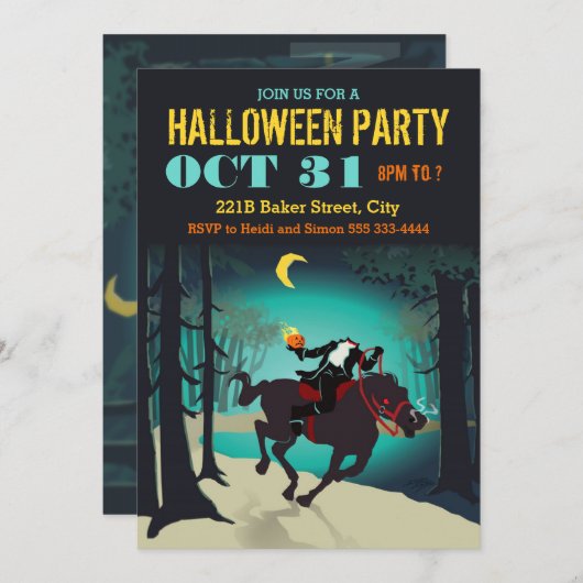 頭のない騎手のハローウィンパーティの招待状 招待状 (正面/裏面)
