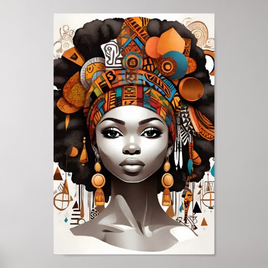 頭の中に美しいアフリカ伝統的人女性 ポスター (正面)