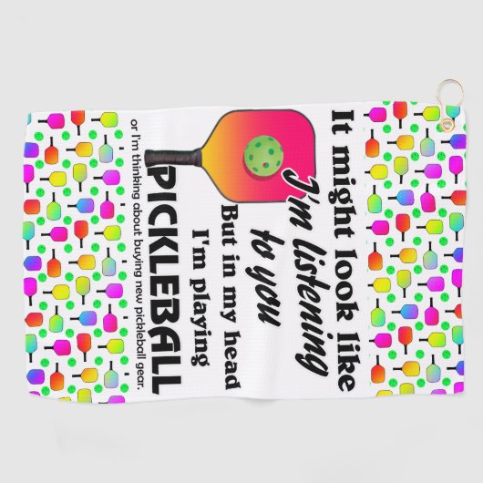 頭の中のピクルボール好き私のピックル遊ボール ゴルフタオル (横)