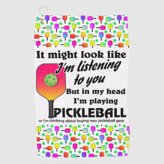 頭の中のピクルボール好き私のピックル遊ボール ゴルフタオル (正面)