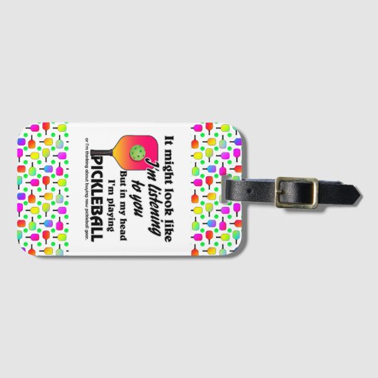 頭の中のピクルボール好き私のピックル遊ボール ラゲッジタグ (正面横)