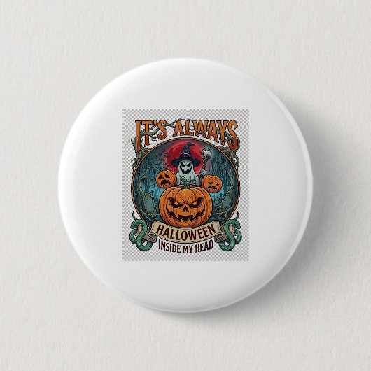 頭の中はいつもハロウィン パンプキン ゴースト スナ 缶バッジ (正面)
