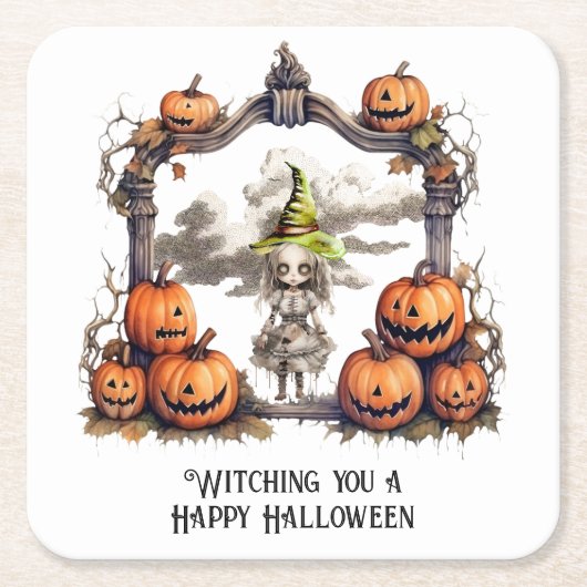 頭を痛めるハッピーハローウィン スクエアペーパーコースター (正面)