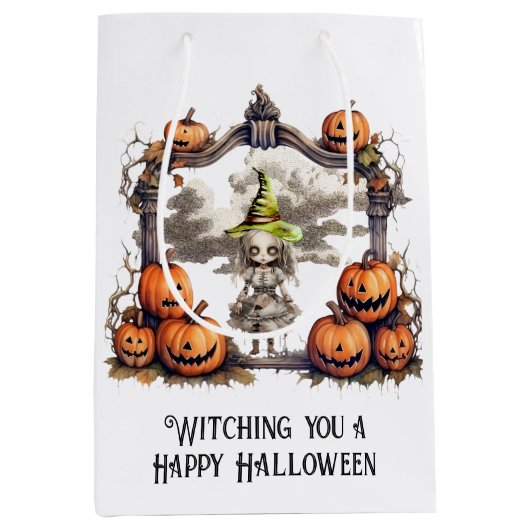 頭を痛めるハッピーハローウィン ミディアムペーパーバッグ (正面)