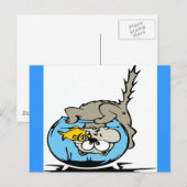 頭を魚鉢に突き刺した猫 ポストカード (正面/裏面)