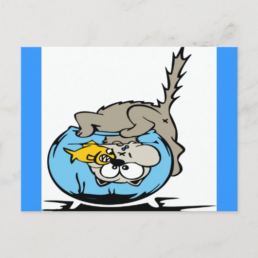 頭を魚鉢に突き刺した猫 ポストカード (正面)