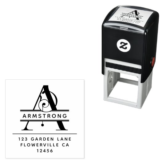 頭ファンシー文字 – A -差出人住所モノグラム セルフインキングスタンプ (インサイチュ)